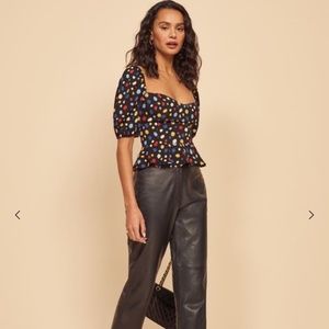 Reformation Aimee Polka Dot Peplum Top